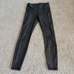Lululemon Speed Up Tight *Foil 28" Luminosity Foil Print Black Silver Size 6